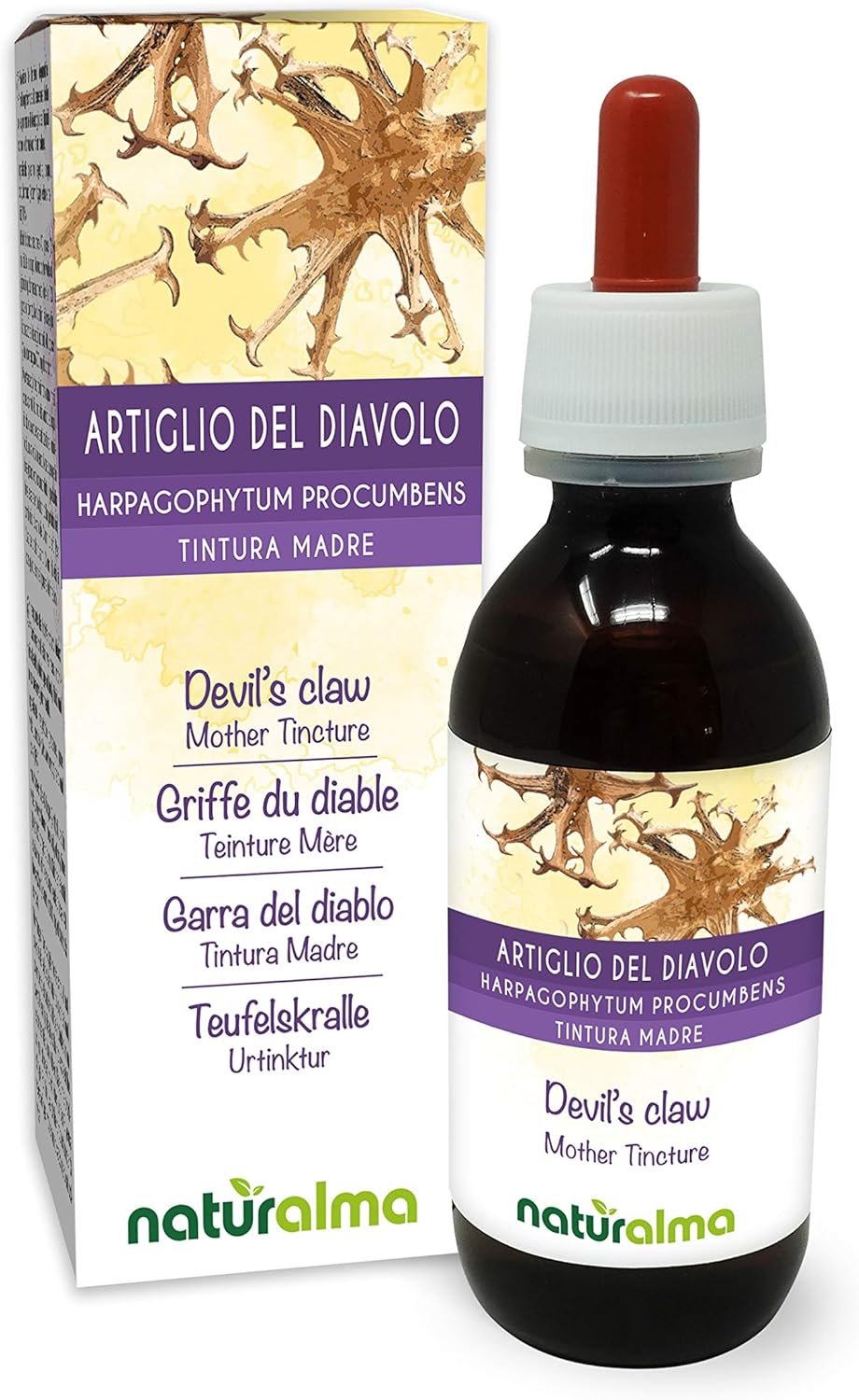 Griffe du diable (Harpagophytum procumbens) racines Teinture Mère sans alcool Naturalma - Extrait liquide gouttes 120 ml - Complément alimentaire - Végétalien ou végan Sans alcool 120 ml (Lot de 1)