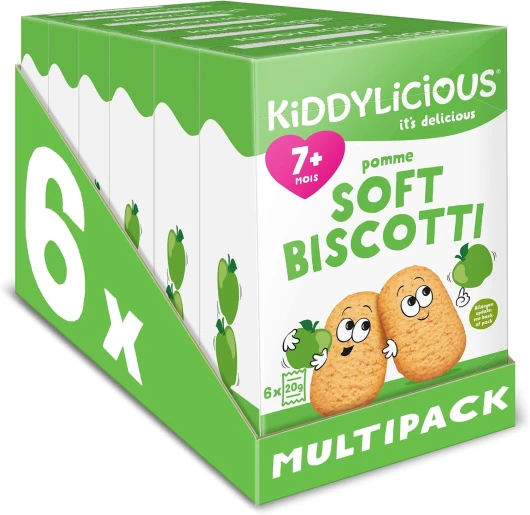 Soft Biscotti Pomme - Dès 7 Mois - Biscuits Tendres au Blé Complet - 6 Packs de 120g (6 Sachets de 20g) - 720g