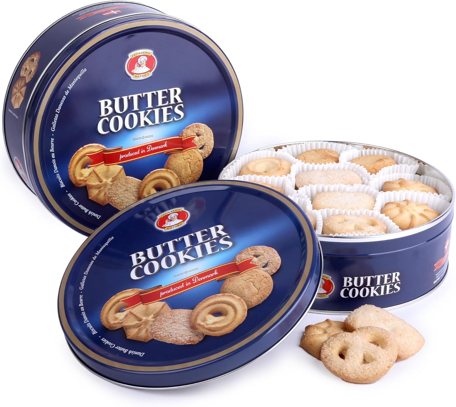Patisserie Matheo Biscuits danois au beurre 2 x 454g - 5 variétés assorties dans une boîte en fer blanc décorative - Parfait pour le café, les réunions, les vacances et les cadeaux.