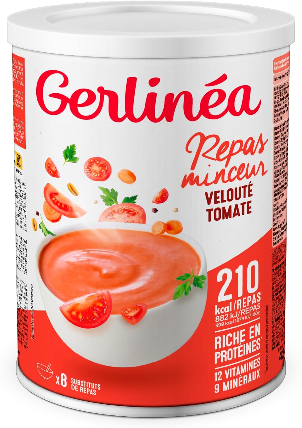 Soupe Tomate Basilic - Substituts de repas riche en protéines - Soupe déshydratée - Repas Minceur - contient 8 repas