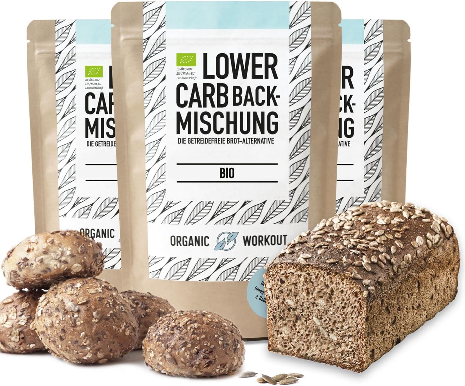 LOWER-CARB PAIN MIX - 100% Bio - paleo - sans gluten - pain protéiné - haute fibre - sans sucre ajouté - sans grain (3 paquet, Low-Carb) Low-Carb 350 g (Lot de 1)