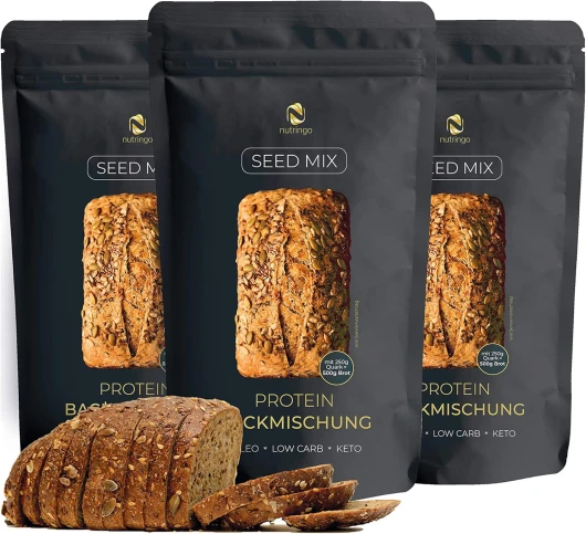 Préparation pour pain protéiné à 20% 3x200g - pour 1,65 kg de pain -sans carbohydrates - sans graines de céréales - sans gluten - pour régimes Paléo, Cétogène, Low Carb - Parfait pour diabétiques… 600g (Lot de 3)