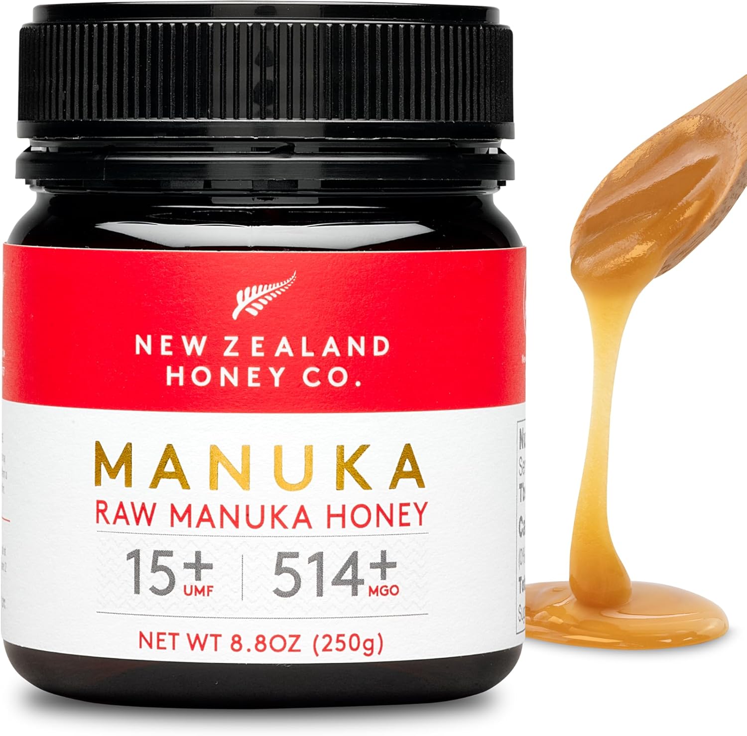 Miel de Manuka MGO 514+ / UMF 15+ de New Zealand Honey Co - - Actif et brut - Fabriqué en Nouvelle-Zélande - 250g 250 g (Lot de 1)