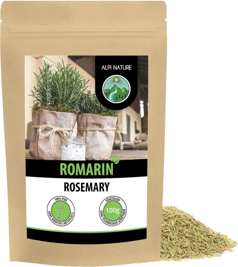 Romarin 100g par Alpi Nature, Feuilles de Romarin Séchées et Frottées pour la Cuisine 100 GR