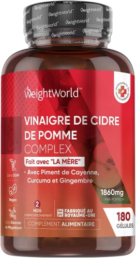 Vinaigre De Cidre 1860mg Avec la Mère, 180 Gélules Vegan, Complexe avec Gingembre, Piment de Cayenne, Curcuma, Apple Cider Vinegar Alternative au Morosil