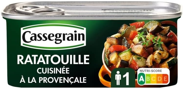 CASSEGRAIN - Ratatouille Cuisinée À La Provençale - Savourez une spécialité provençale maison en conserve de légumes de 185 g - - Lot De 4 - Vendu Par Lot