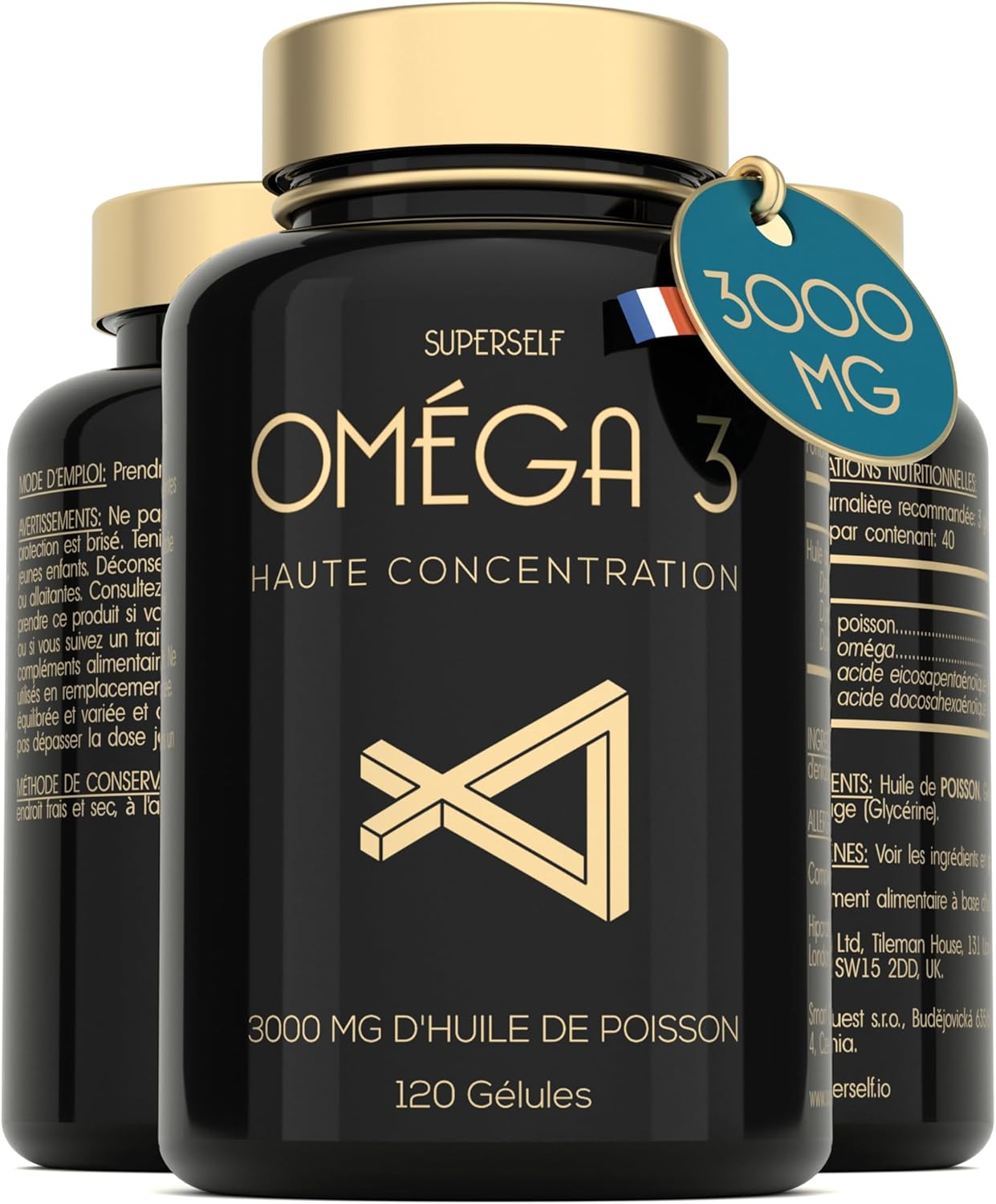 Oméga 3 Huile de Poissons Sauvages - 3000mg Triple Concentration - EPA 990mg & DHA 660mg - 120 Gélules Omega3 - Soutien Cardiaque, Vision, Cérébrale