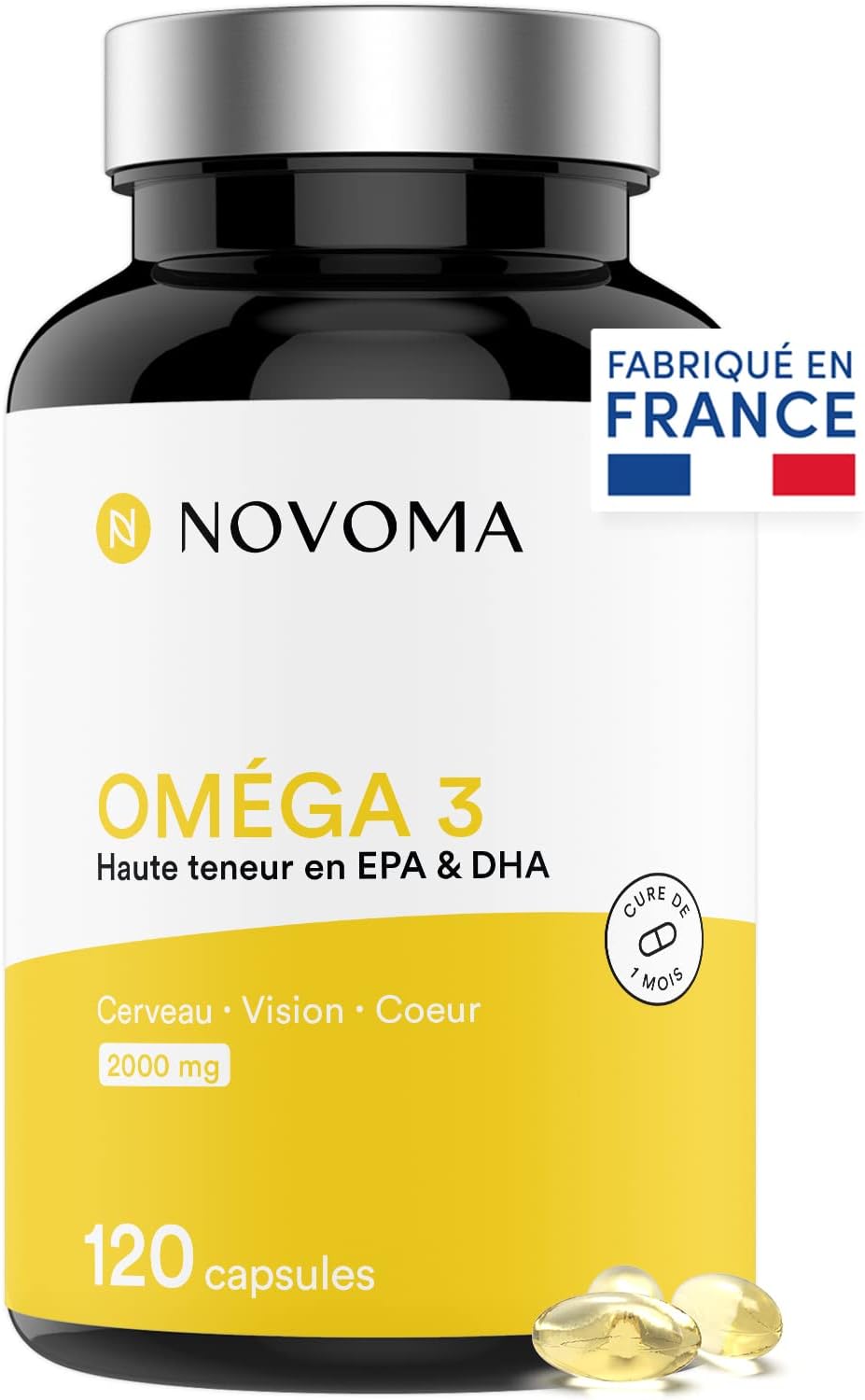 Oméga 3 Huile de Poisson Epax® 2000mg /j, Pure et Concentrée, 120 capsules, Riche en EPA et DHA & Vitamine E, Omega 3 Fish Oil Sans Odeur, Fabriqué en France