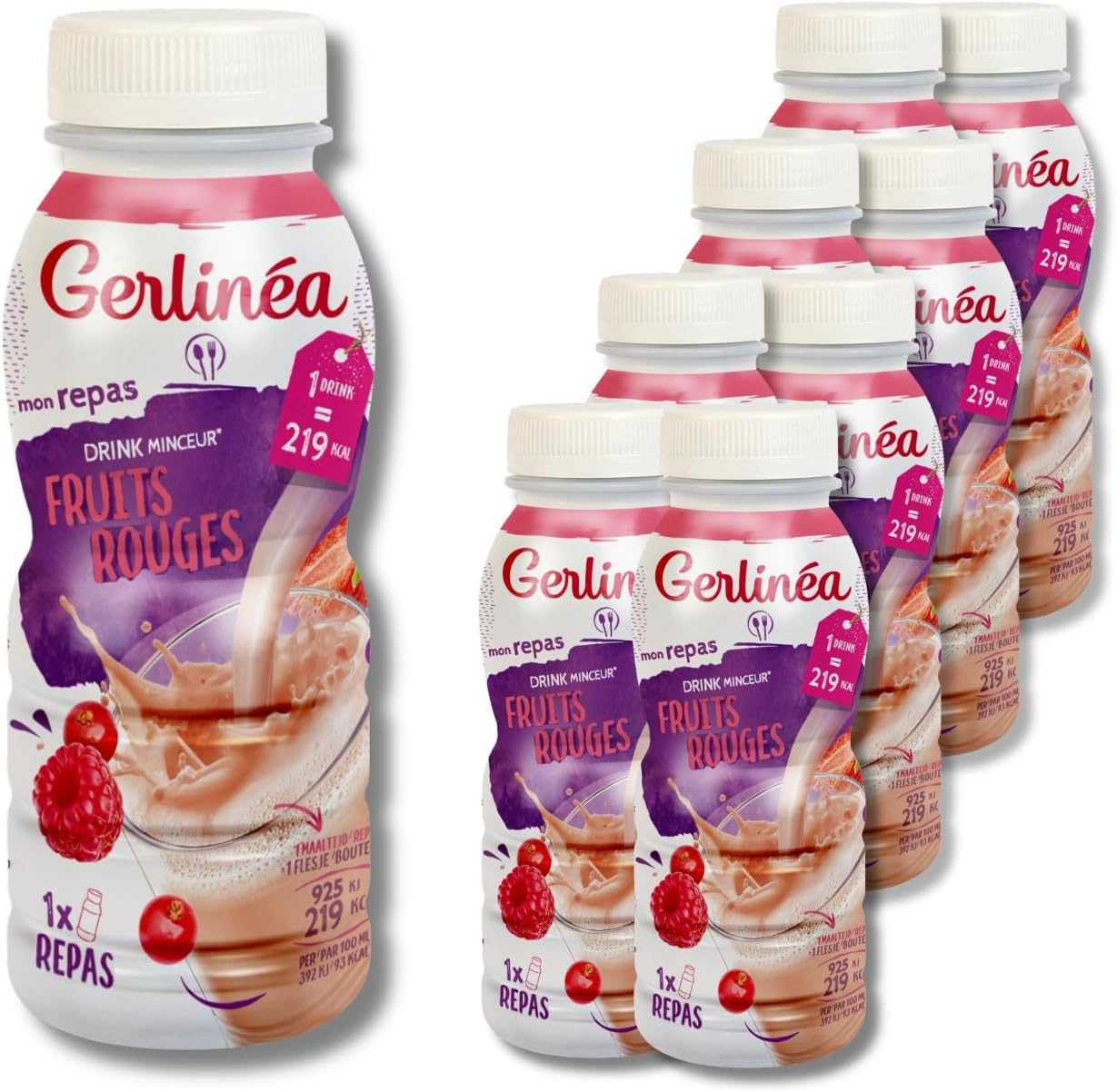 Boisson Minceur saveur Fruits Rouges - Substitut de Repas Riche en Protéines - 8 bouteilles de 236 ml