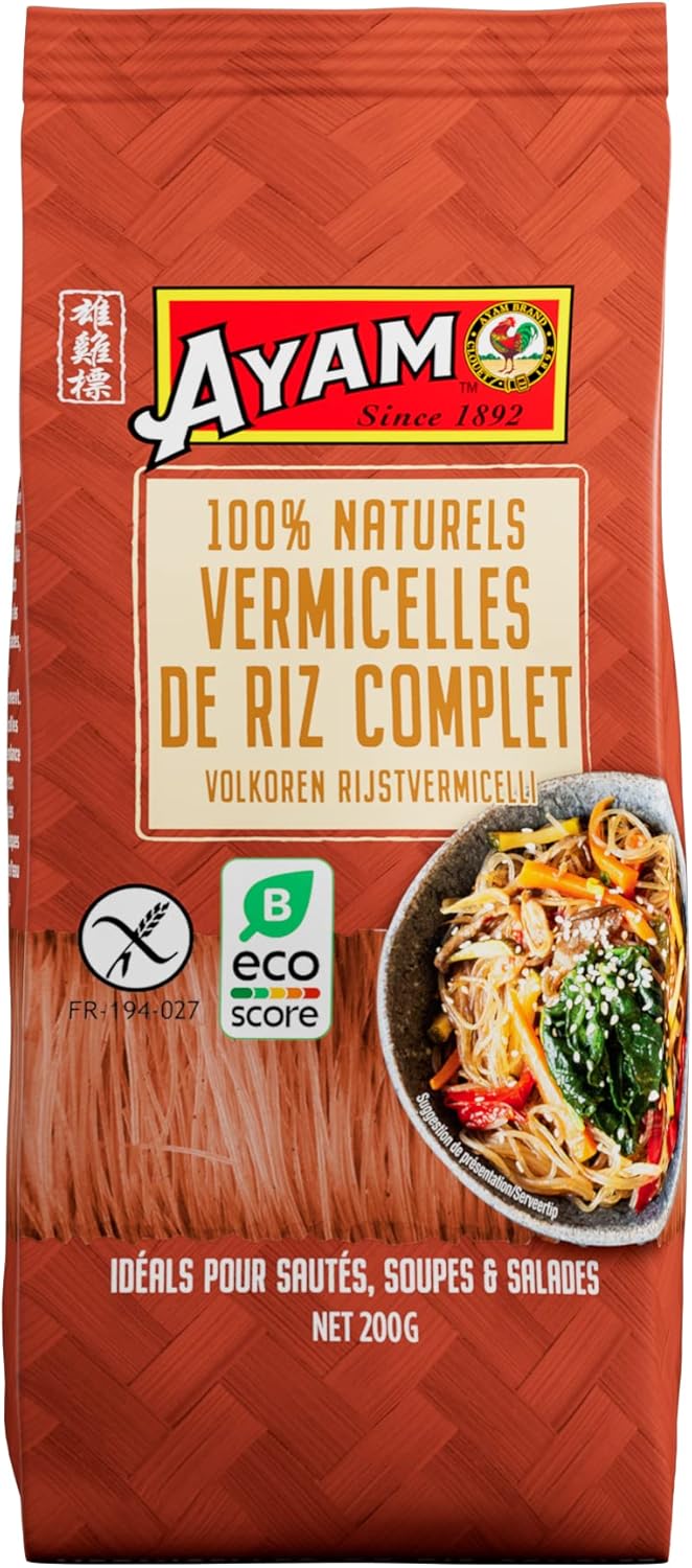 , Vermicelles de Riz Complet , 100% Naturels , Idéals Pour Sautés , Soupes et Salades , 200g Unité
