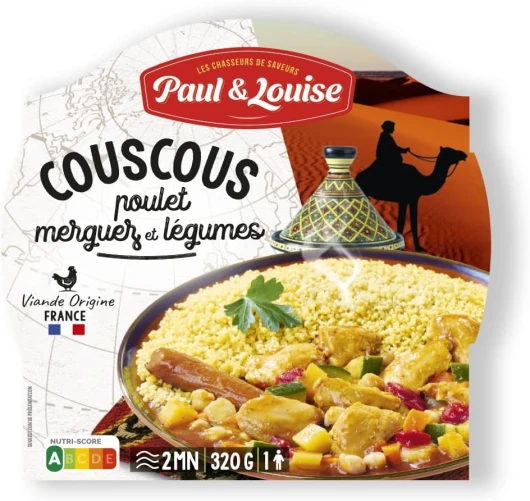 Paul & Louise Couscous poulet merguez Légumes 300g - Prêt en 2 min- 100% viande origine France 320 g (Lot de 1)