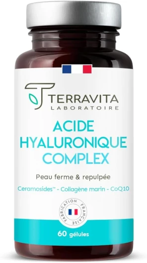 Collagène Marin + Acide Hyaluronique + Resvératrol + Céramosides + CoQ10 + Zinc - Nouvelle Formule Anti-Rides & Anti-Age Exclusive - Peau Réhydratée - 60 Gélules Made in France - Terravita