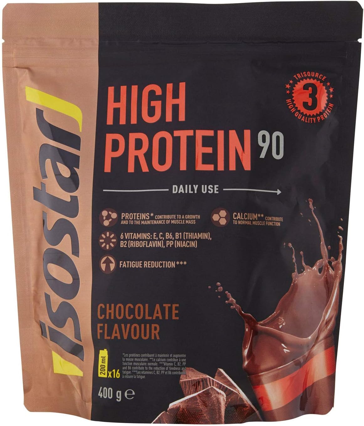 Isostar High Protein 90 Poudre pour Boisson Hyperprotéinée, Chocolat, 16 Boissons, 400 g High Protein 90 Choco 400 g (Lot de 1)