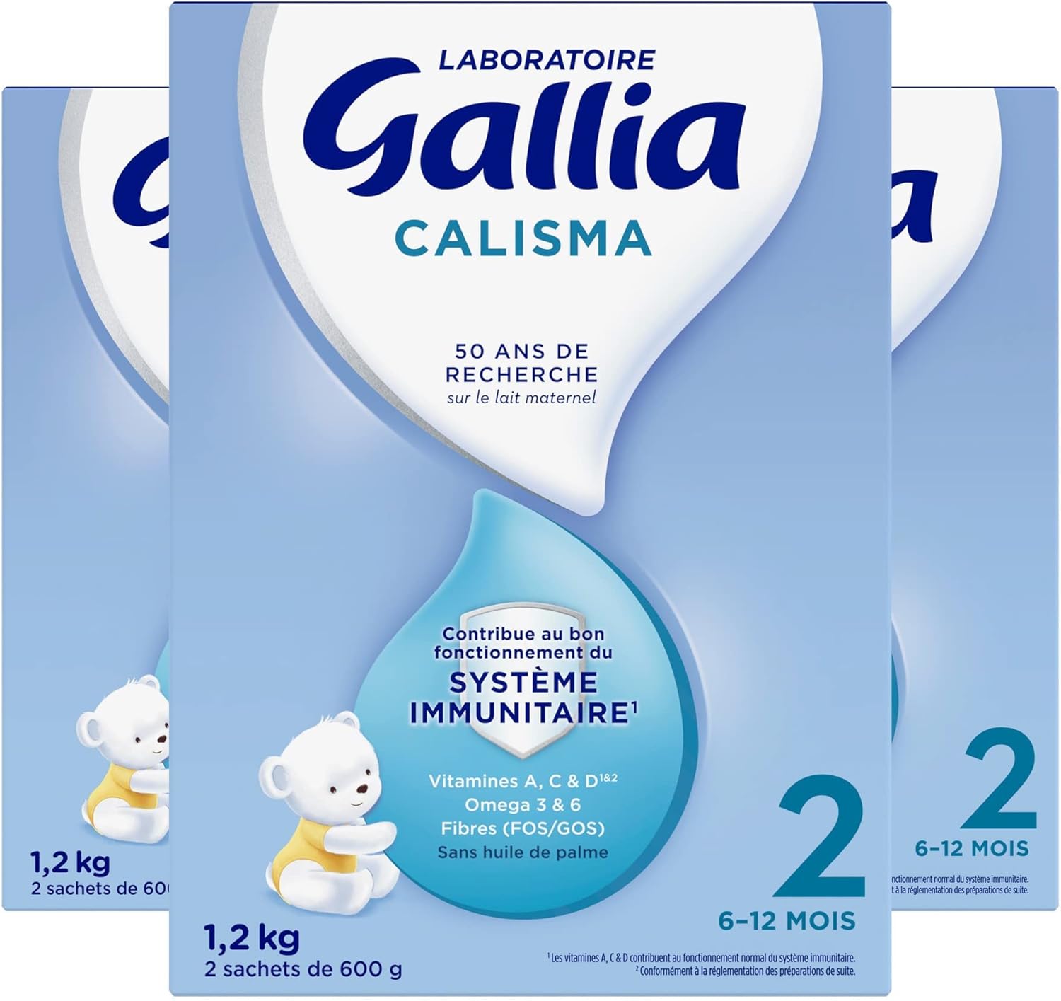 Calisma 2ème âge - Lait en Poudre Enrichi en Vitamines A, C & D - Sans Huile de Palme - Bébé de 6 à 12 mois - Lot de 3x1,2kg