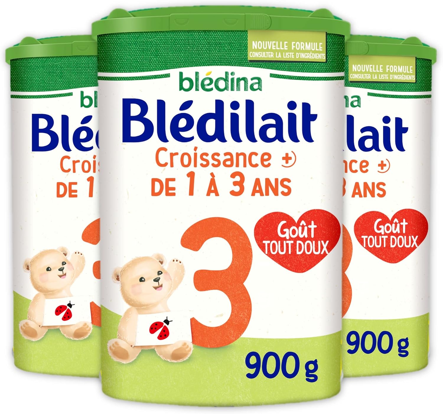 Blédilait Croissance 3+ Lait en Poudre pour Bébé, 3 x 900g