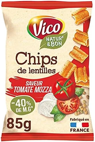 CHIPS DE LENTILLES TOMATE MOZZARELLA 85G, VICO, LOT DE 4