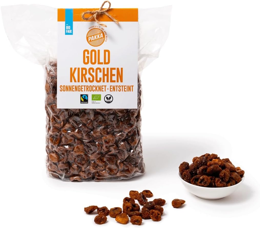 Cerises dorées bio commerce équitable, 500g, séchées au soleil, cerises jaunes sauvages, non huilées, non sucrées, directement des petits producteurs de Samarkand, Ouzbékistan, 500g Option 1 : 500 g