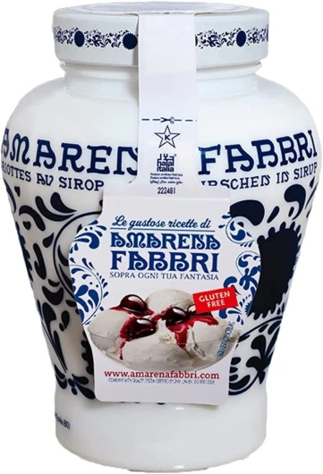 FABBRI 1905 - Cerises Amarena au sirop - Un plaisir unique avec des cerises mi-candies d'Italie - Ingrédient polyvalent pour les desserts, les décorations, le yaourt et les cocktails - 600 g