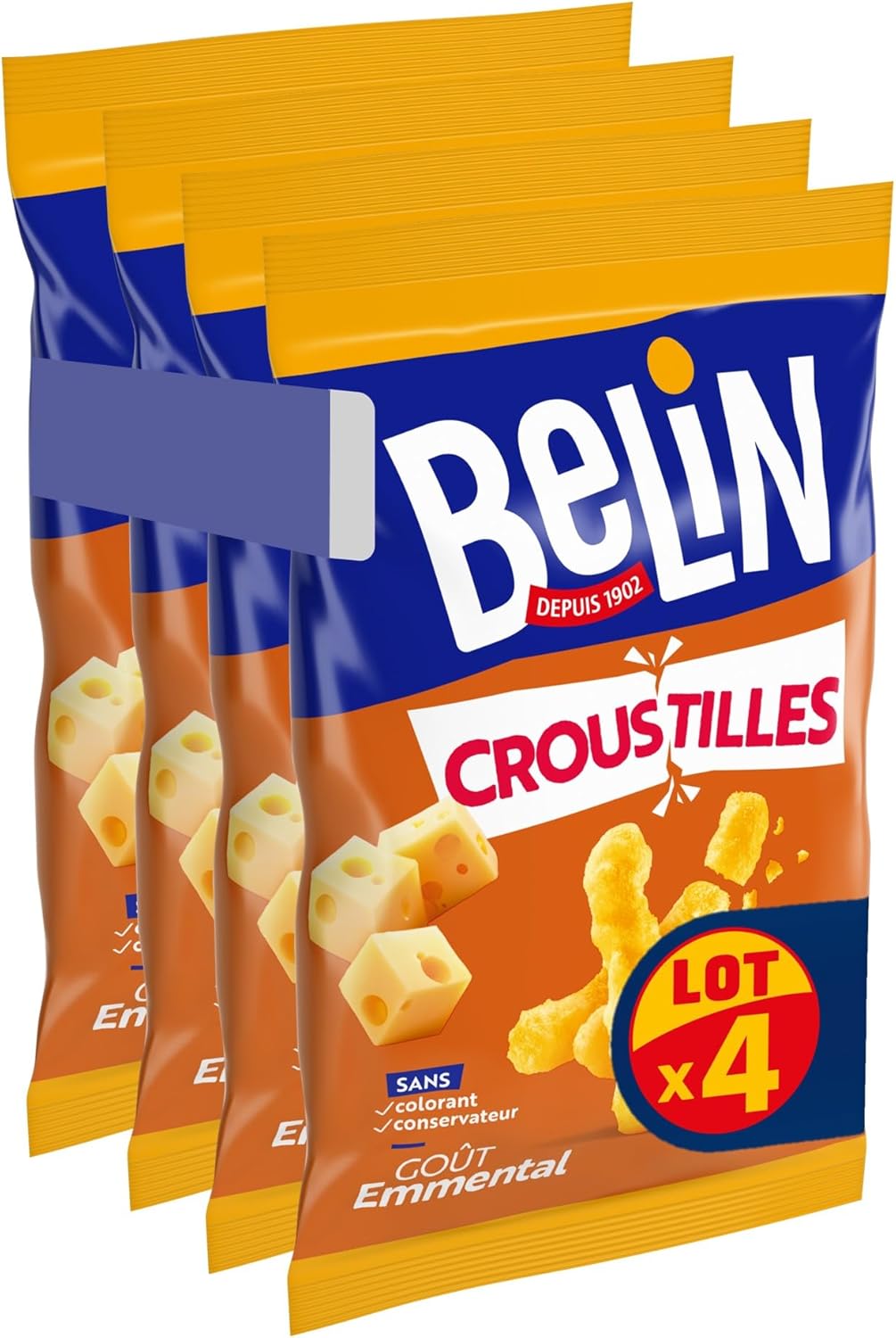 4 Sachets de Biscuits Soufflés Croustillants Goût Emmental - A Partager entre Amis ou en Famille pour les Apéros - Fabriqué en France - Lot de 4x138g Emmental Petit Format