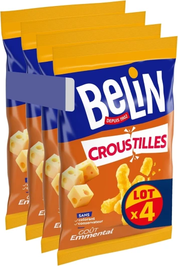 4 Sachets de Biscuits Soufflés Croustillants Goût Emmental - A Partager entre Amis ou en Famille pour les Apéros - Fabriqué en France - Lot de 4x138g Emmental Petit Format