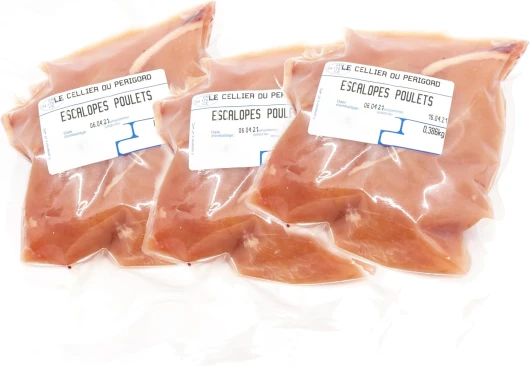 Lots de 6 escalopes de poulet fermier 3x2, env 900g