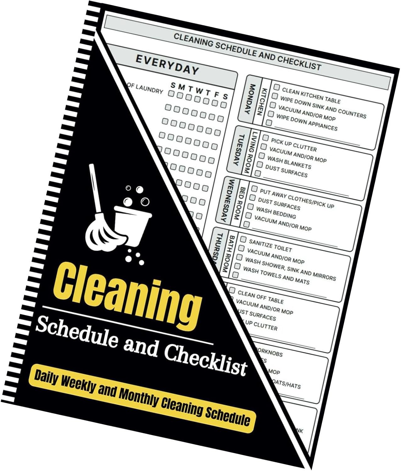 Calendrier de liste de contrôle de la liste de nettoyage, calendrier de nettoyage et liste de contrôle - Horaire des tâches familiales - Programmes de nettoyage hebdomadaires et mensuels, planificateu