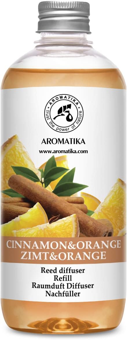 Recharge Diffuseur de Cannelle & Orange avec Huiles Essentielles 500ml - Fragrance Fraîche et Durable - Idéal pour Aromathérapie - Maison - Fitness Club - Restaurant - Boutique