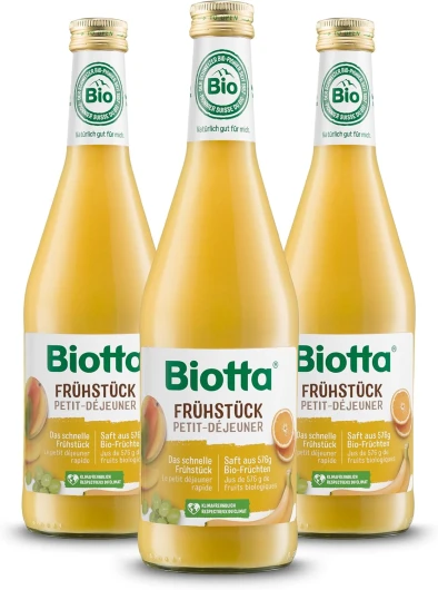 Jus Petit Déjeuner - Jus d'orange, de raisin et purée de banane frais et 100% Bio - Riche en nutriments - 100% Vegan - 500ml - Lot de 3 Fruits 1.5 l (Lot de 1)