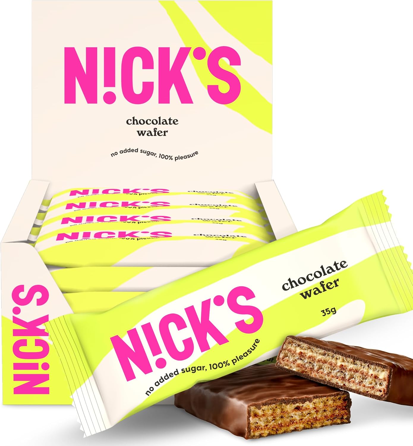 NICKS Gaufrettes au chocolat, Biscuits Sans Sucres Ajoutés, Lowcarb, Sans Gluten, 165 calories, 24 x 35g Chocolate wafer 35g (Lot de 24)