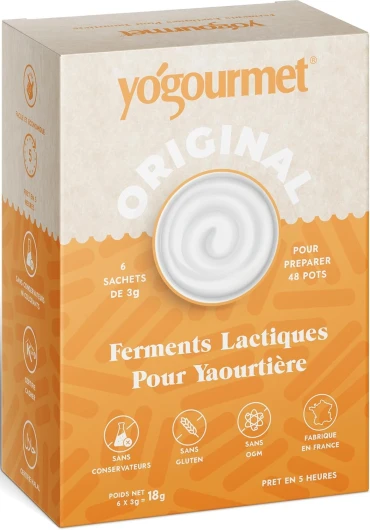 Ferments Yaourt 48 Pots (6 Sachets = 6 Litres) - Faites du yaourt à la maison - Naturel, sans gluten, casher, halal 6 Sachet (Boîte)
