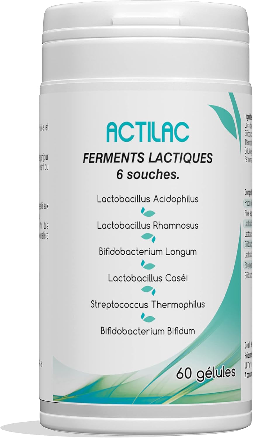 Phyto Sud Actilac - Ferments Lactiques Microbiote Intestinale 6 Souches - Complément Alimentaire Digestion - Probiotique Flore Intestinal - 60 Gélules Vegan - Fabrication Française