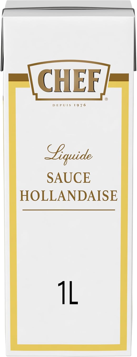 CHEF Sauce Hollandaise Liquide - Prête-à-l'Emploi - Sauce Goût Oeuf, Beurre et Citron - Pour Accompagner Légume, Poisson et Œufs - Gain de Temps - Aide Culinaire, Fonds, Fumet - Brique de 1L