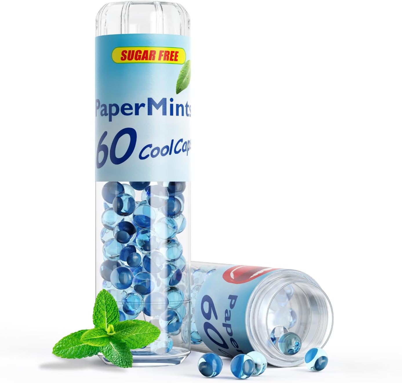 PAPERMINTS - Billes à la Menthe pour une haleine fraiche et durable - Combat la mauvaise haleine - Bonbon menthol sans sucre ni alcool - Grand format - 60 billes cool caps x1