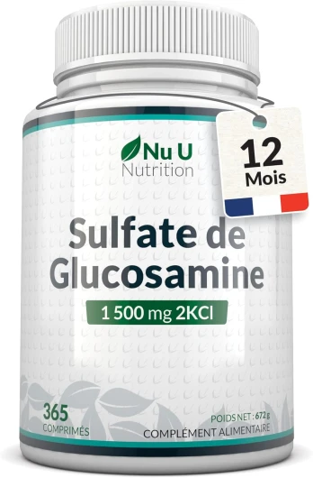 Glucosamine 1500 mg 2KCl - 365 Comprimés pour 1 An - Haute Puissance - Complément Alimentaire de Nu U Nutrition
