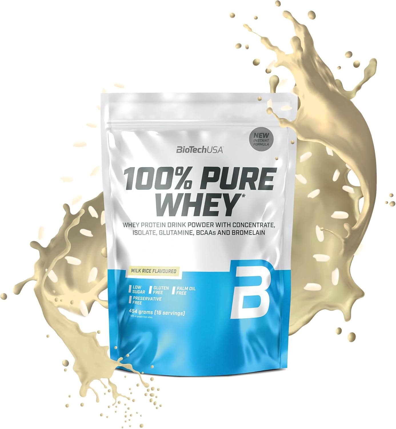 100% Pure Whey - Poudre de protéines avec BCAA et Glutamine - Sans gluten, sans huile de palme - 21g de protéines par portion, 454 g, Riz au lait Riz au lait 454 g (Paquete de 1)
