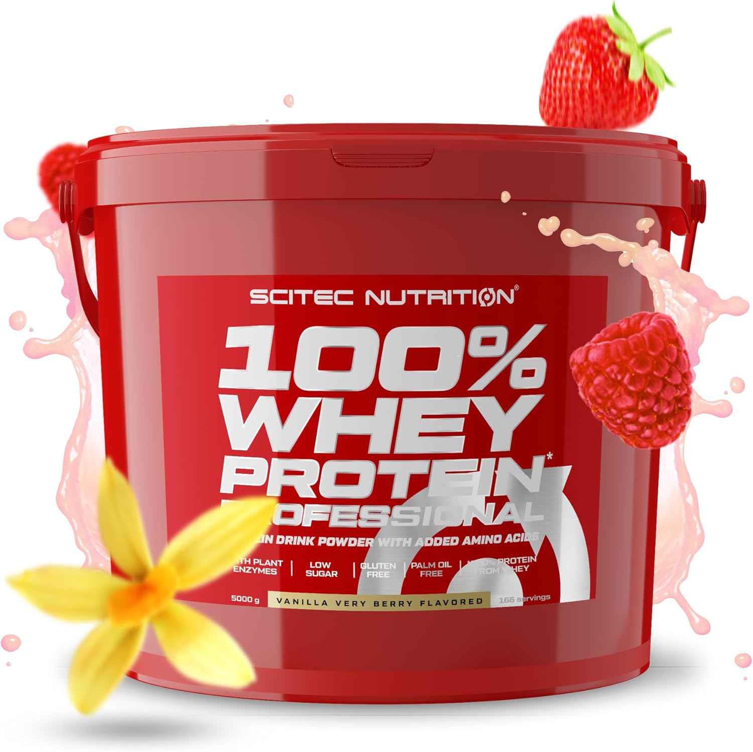 PROTEINE 100% Whey Protein Professional, vanille-fruit rouge, 5000 g Vanille fruits des bois 166 Portions (Lot de 1)