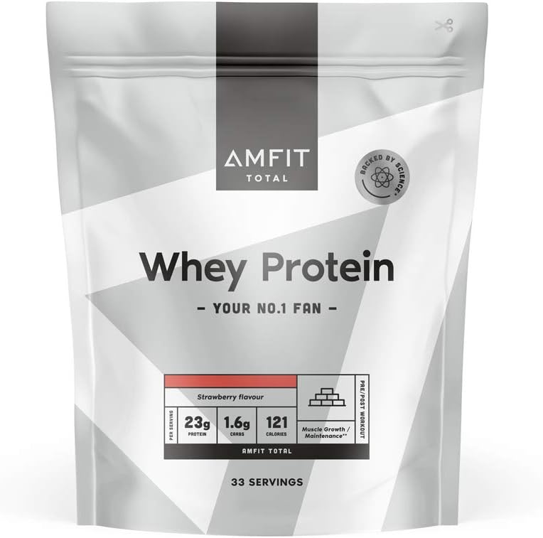 Marque Amazon - Amfit Nutrition Protéines en Poudre de Lactosérum (Whey), Fraise, 33 portions, 1 kg (Lot de 1) Fraise 1 kg (Lot de 1)