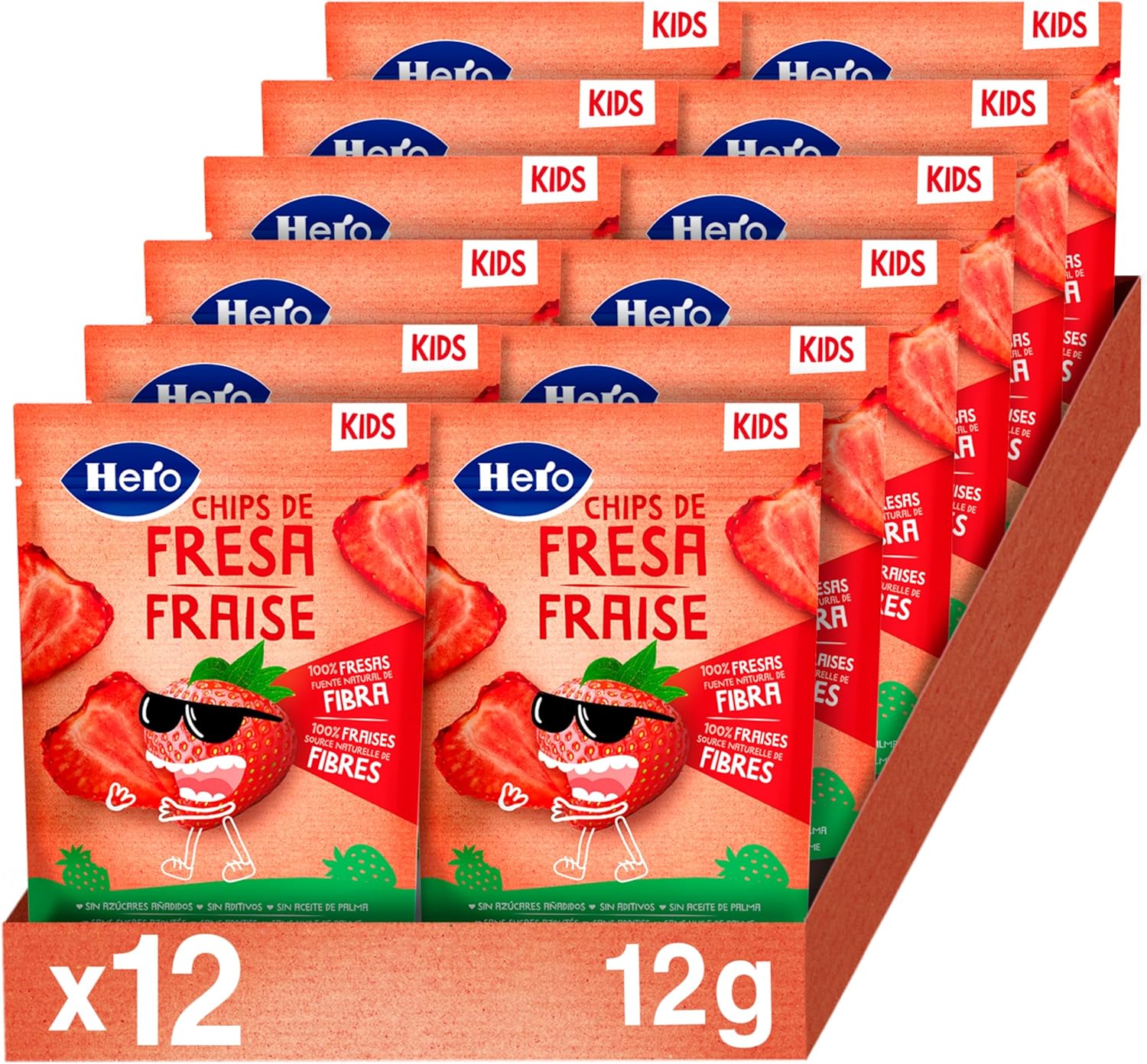 Hero Solo - Snack BIO Chips de 100% Fraise, Sans Sucre Ajouté, Sans Gluten et Allergenes, Sans Huile de Palme, Origine Naturalle, Produit Écologique - Pack de 12x12gr