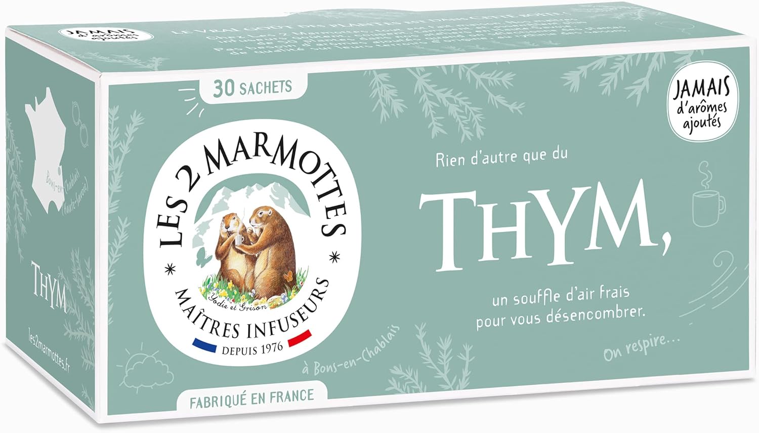Infusion Thym des Marmottes 30 sachets - Anti rhume - Bien-Être et Relaxation - Pour dégager les voies respiratoires - Made In France - Sans arômes ajoutés - 35g
