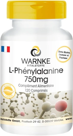 L-Phénylalanine Highly Dosed - 750mg - végétalien - 120 comprimés - acides aminés - Warnke Vitalstoffe - Qualité des pharmacies allemandes