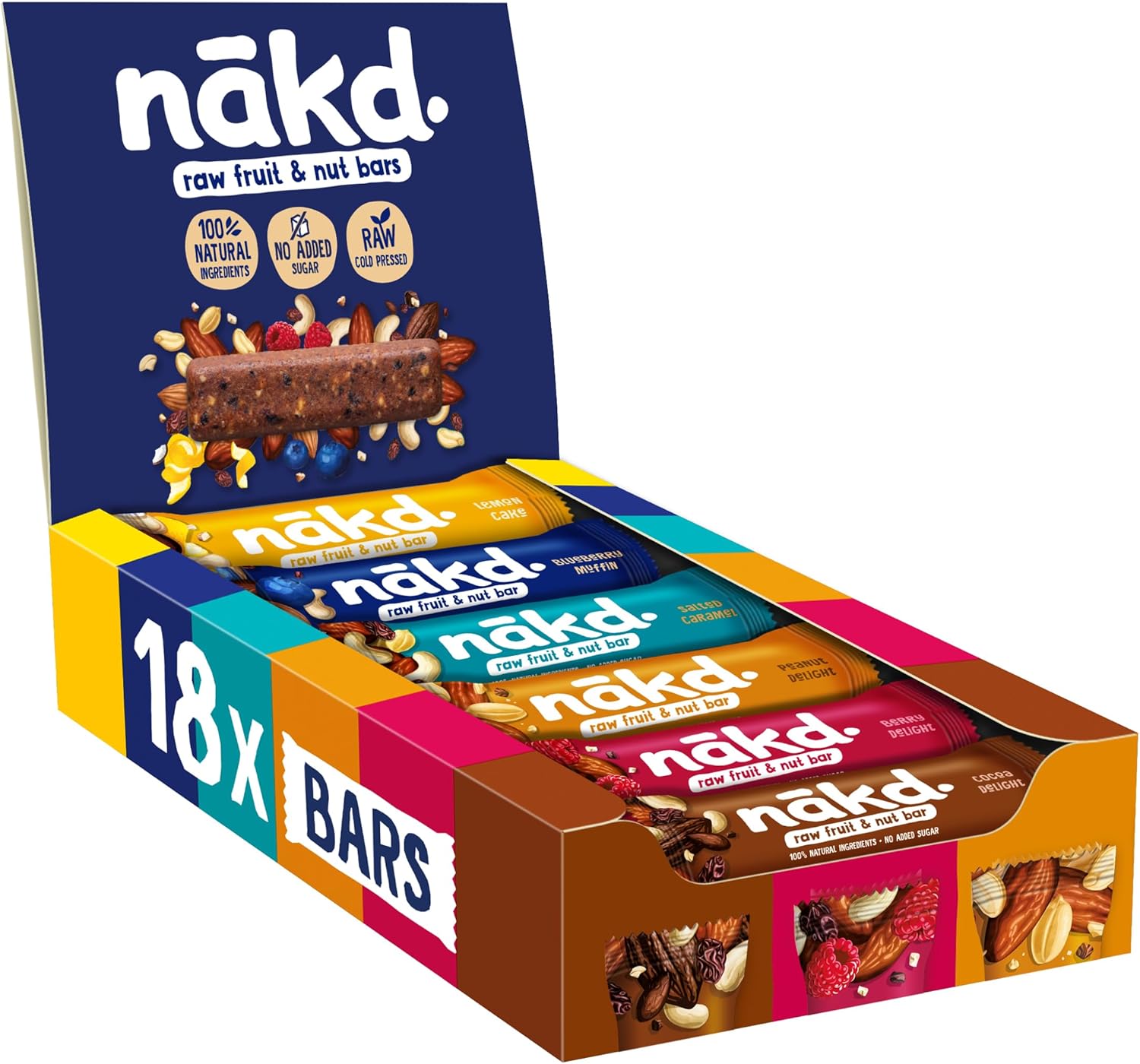 Nākd - Paquet Assortiment Nouveau Mix - Raw Barres de Fruits et Noix - 100% D'Ingrédients Naturels - Sans Sucre Ajoutés - Vegan - 18 x 35g - 630g Mix (avec Citron)