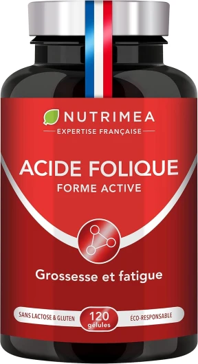 ACIDE FOLIQUE – Vitamine B9 Brevetée Quatrefolic® – Assimilation Supérieure – Complément Pour Femme Enceinte – Réduit la Fatigue – 120 Gélules Vegan - Fabriqué en France - Nutrimea