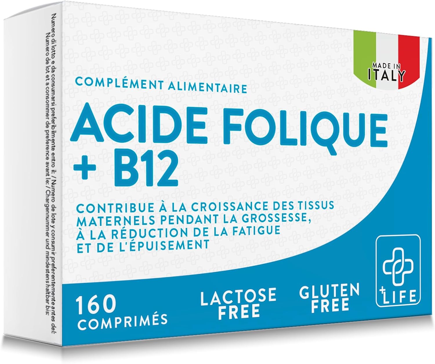 Acide Folique 400μg Avec B12, 160 Comprimés PiùLife 1 Par Jour, Folate Complément Vitamine B9 Et B12, Energie Contre La Fatigue Et L'épuisement, Maman 160 comprimés 160.0