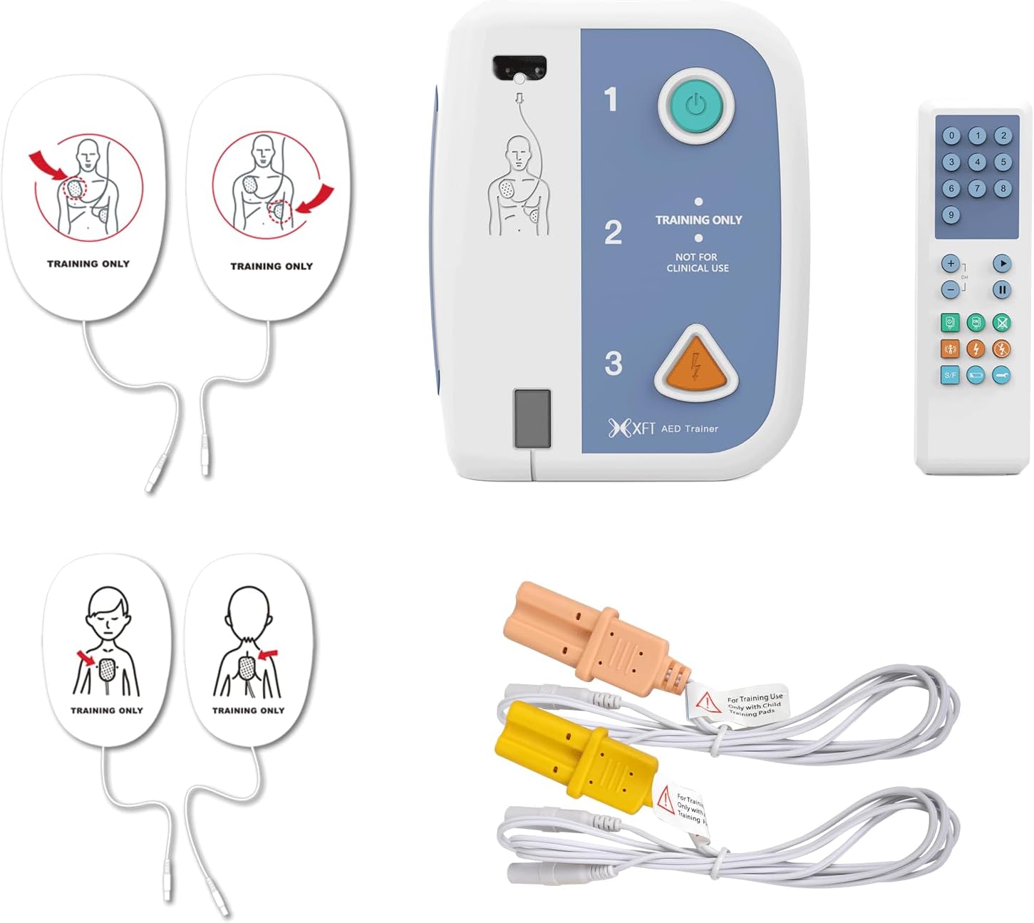Défibrillateur de Formation, Appareil d'Entraînement de Défibrillateurs, 10 Scénarios Différents, Instructions Vocales en Français/Polonais avec Télécommande pour Formateur Défibrillateur (XFT-120C+)