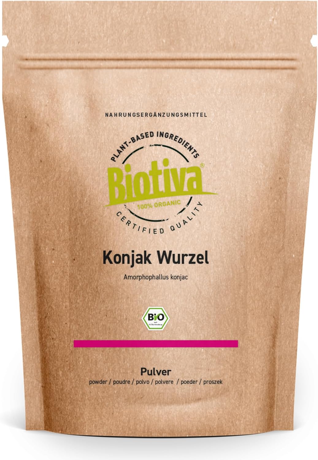 Konjac poudre bio 250g - E425 - Glucomannane - Amorphophallus konjac - sans additifs - Mis en bouteille et contrôlé en Allemagne - Biotiva