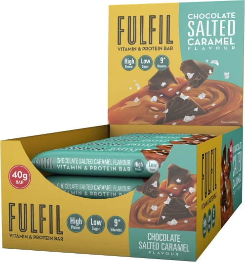 Barre Protéinée avec Vitamines - saveur Chocolat & Caramel Salé - Barre fonctionnelle et gourmande - Facile à Emporter - 15 Barres de 40g