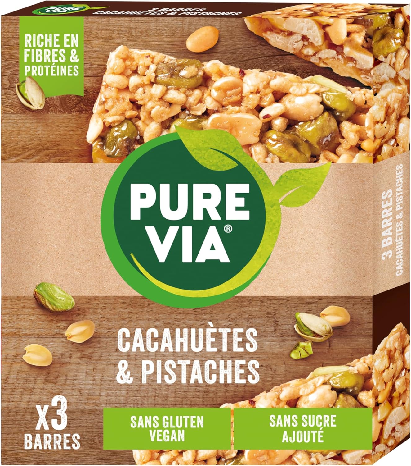 Barres de Céréales Cacahuètes & Pistaches – Riches en Fibres et Protéines - Sans Gluten et sans sucre Ajouté - 3 X 35g