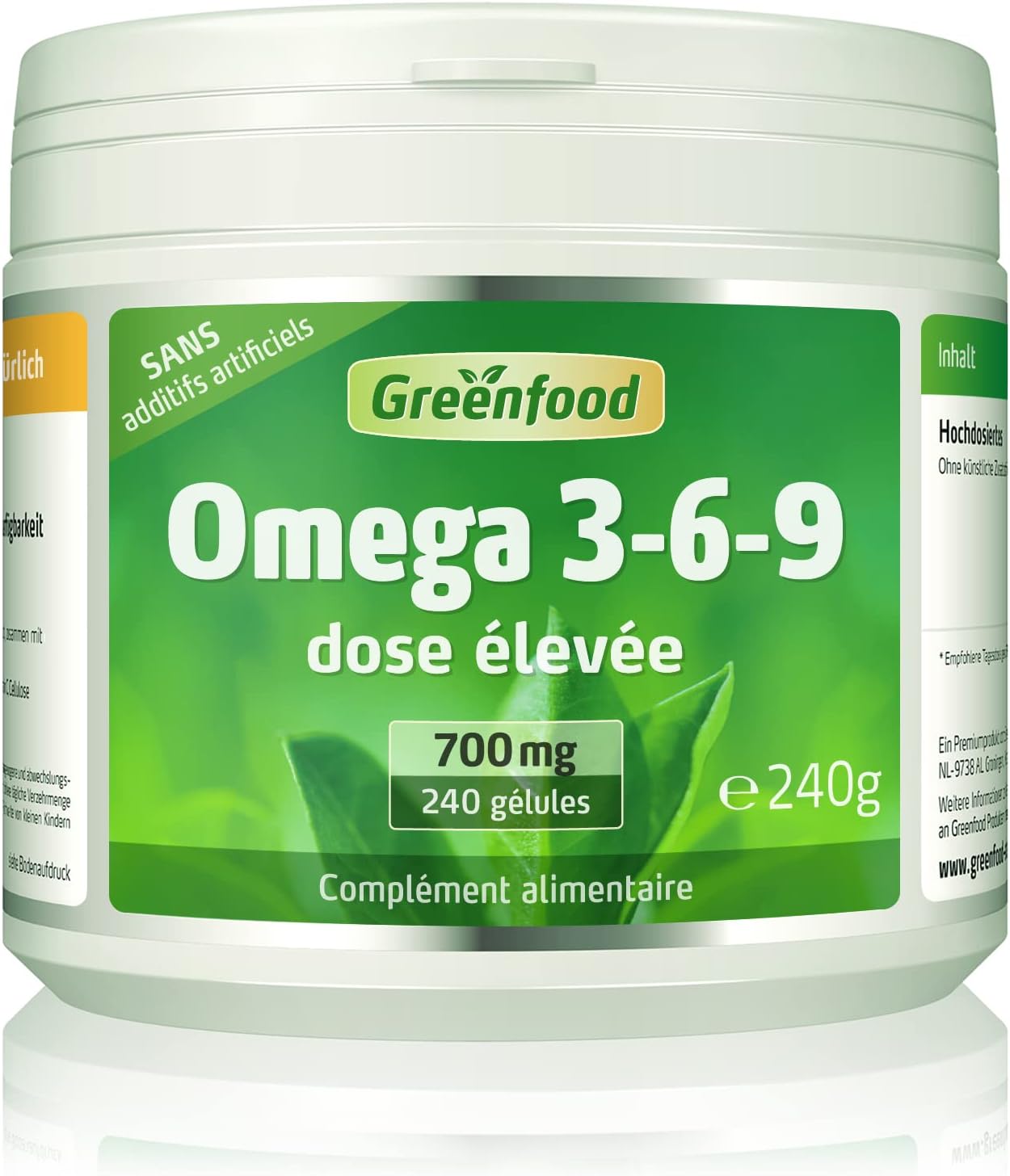 Oméga 3-6-9, 700 mg, dose élevée, 240 gélules de softgel - pour cardiovasculaire et fonction cérébrale - Sans additifs artificiels - Sans génie génétique.