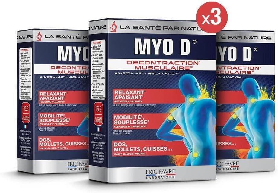 MYO D COMPRIMES Lot de 3 - DECONTRACTANT MUSCULAIRE - Souplesse & Mobilité - Apaisant, Relaxant Pour Muscles Dos, Mollets, Cuisses - 90 Jours - Laboratoire Français Eric Favre