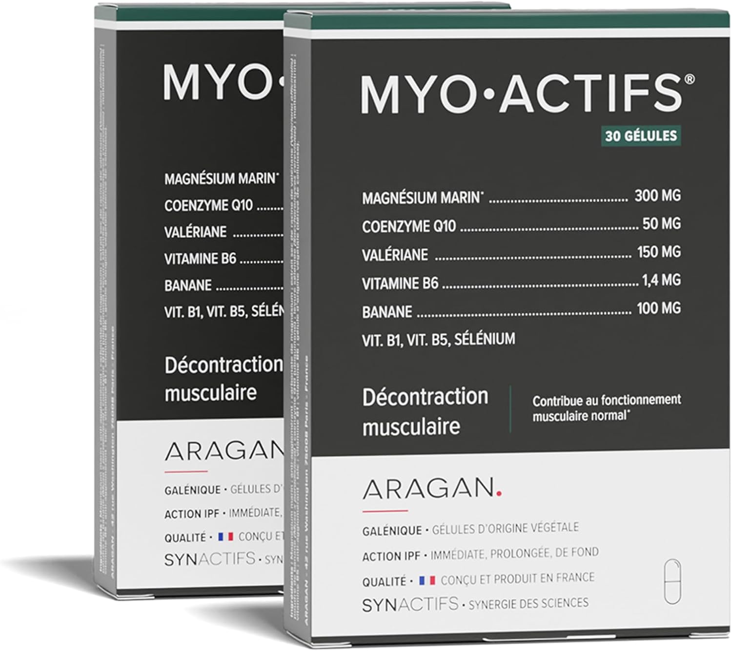 Synactifs Lot de 2 Myoactifs - Complément Alimentaire Décontraction musculaire - Magnésium Marin, Coenzyme Q10, Valériane, Vitamines - 60 gélules - 1 mois de prise - Fabriqué en France